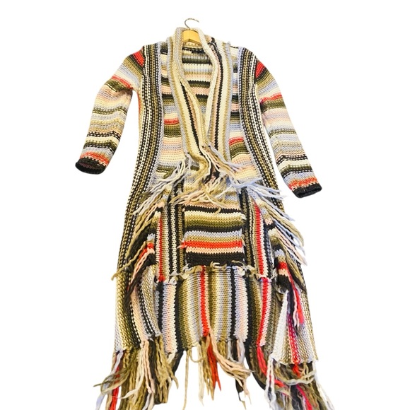BOSTON PROPER Multi Color Rainbow Fringe Knit Long Cardigan Duster - Picture 1 of 6